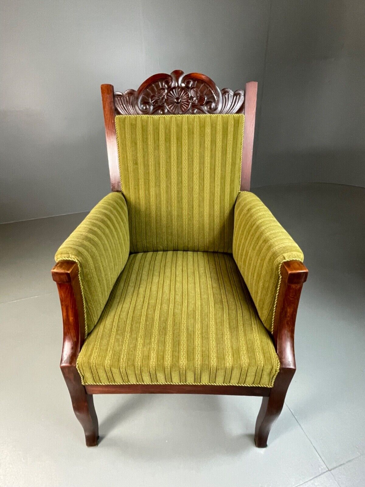 EB4587 Vintage Danish Antique Lounge Chair, Empire, Throne, Mahogany, Green VCAR