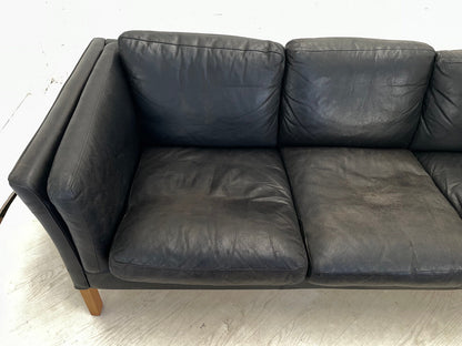 EB3495 Danish Mogens Hansen Style Black Leather Three Seater Sofa MCM M3SS