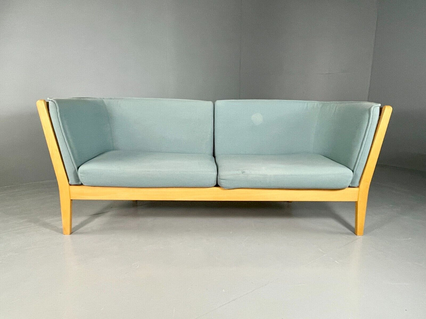 EB6517 Vintage Danish Stouby 2 to 3 Seat Sofa Curved Beech Retro MCM Blue M2SS