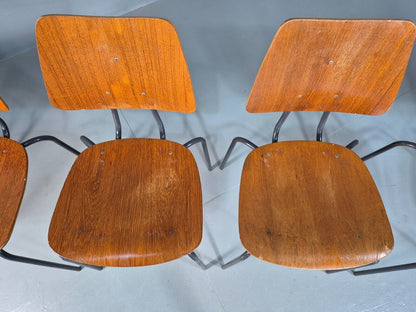 6 Vintage Danish Stacking Chairs Teak Plywood Steel Frame 1960 Retro EB8372 MSTA