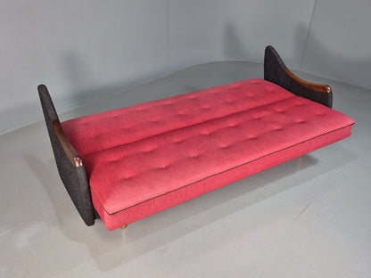 Vintage Danish Sofa Bed  Red and Black Teak Paws 1960s Retro MCM EB8326 M4SS