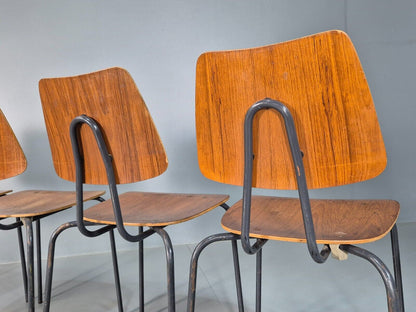 6 Vintage Danish Stacking Chairs Teak Plywood Steel Frame 1960 Retro EB8369 MSTA