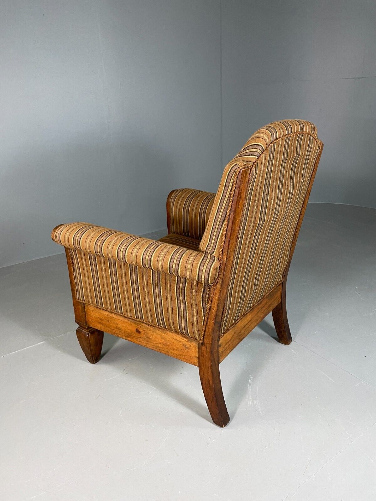 EB6707 Vintage Danish Lounge Chair Green Stripe Oak Frame Antique 1920s VCLO