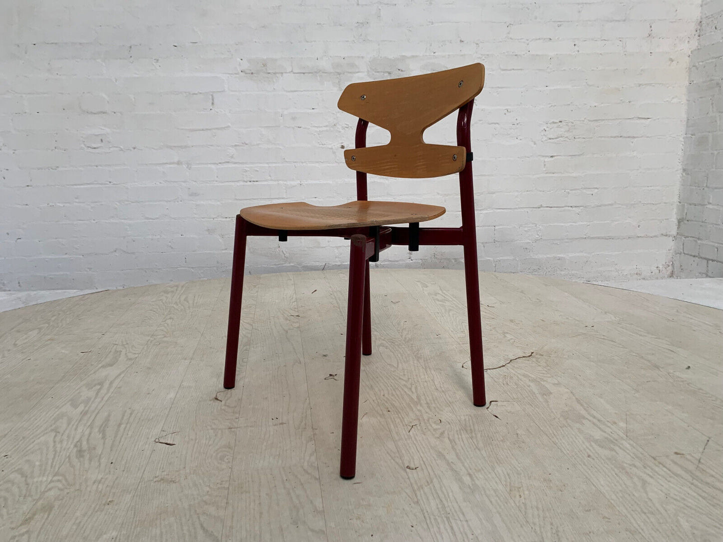 EB3635 Single Randers Beech & Burgundy Steel Childrens Stacking Chair MSTA