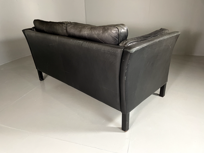 EB5869 Vintage Danish 2 Seat Sofa Grey Black Leather Retro Seating M2SS