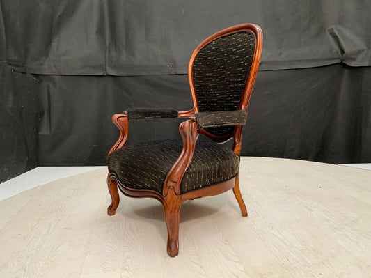 Danish Carved Mahogany  & Black Wool Highback Antique Chair Vintage EB2268 VCAR