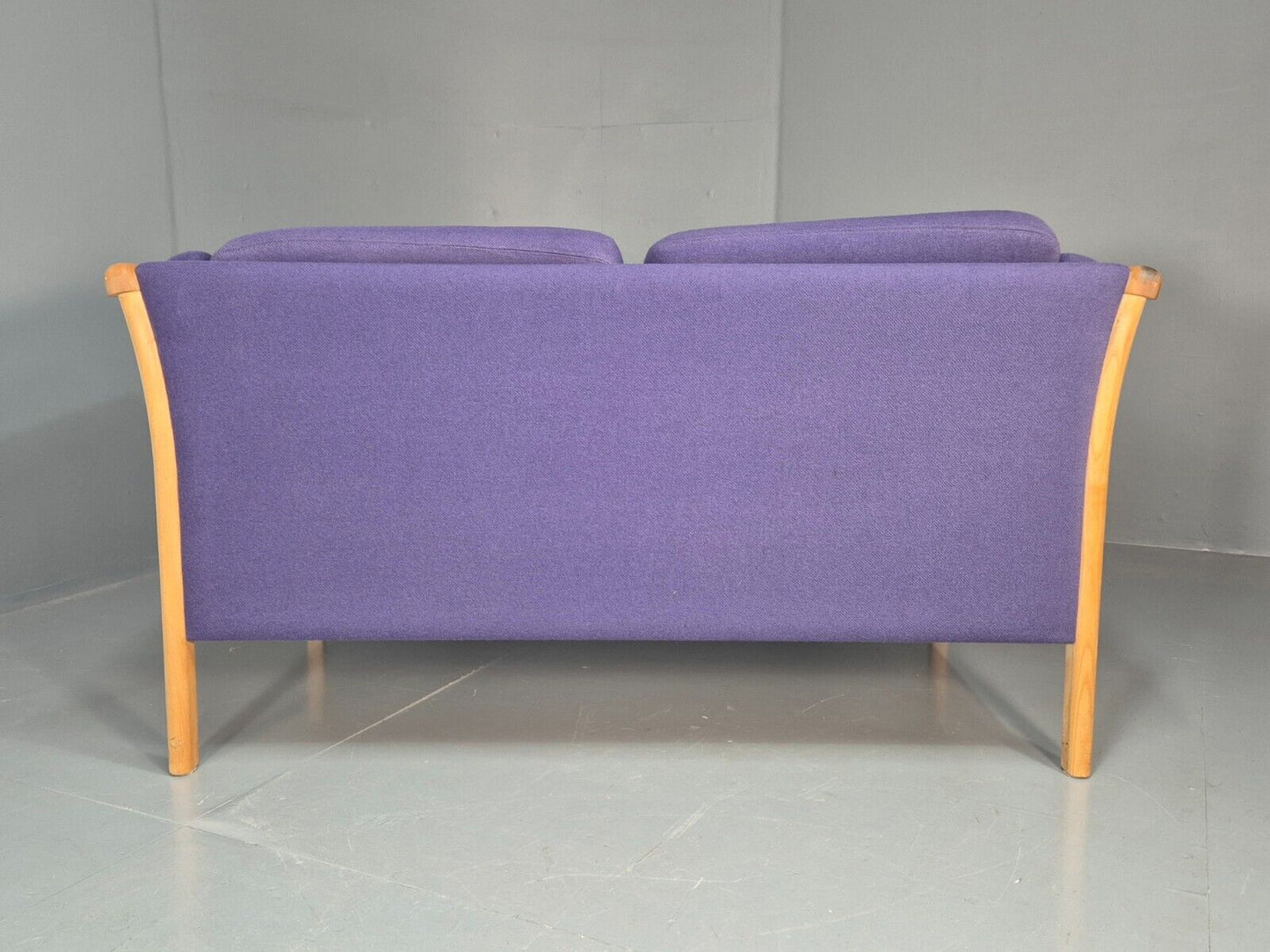 Vintage 2 Seat Sofa Purple Wool Beech End Stouby 1980s Retro MCM  EB8575 M2SS