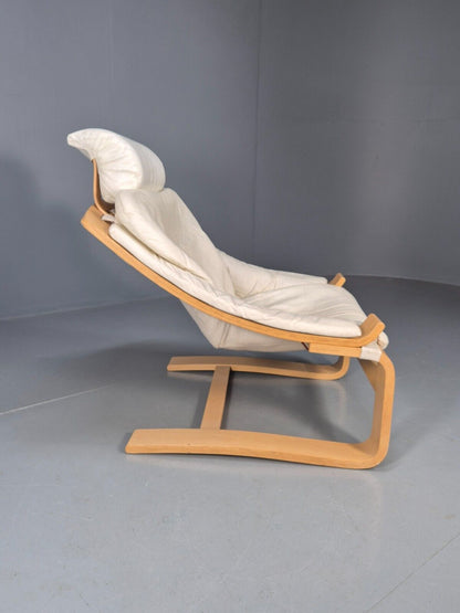 Vintage Swedish Lounge Chair Cream Leather Bentwood Krokken 1970s EB8750 MBEN