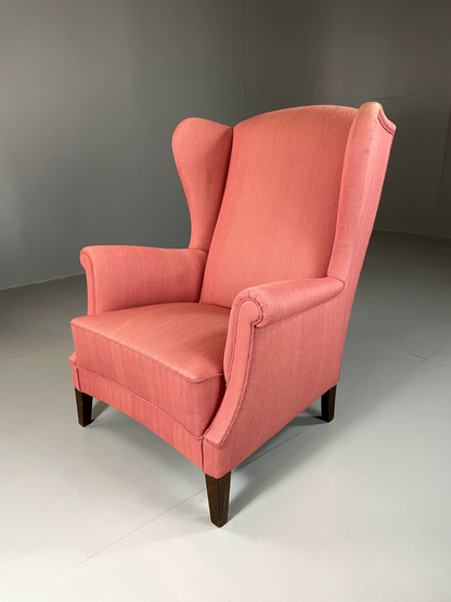 EB5685 Vintage Danish Mid Century Wingback Armchair, 1950s, Pink, Retro VCLO