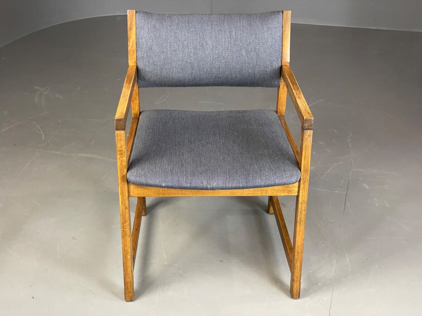 EB6162 Vintage Elbow Chair by Slagelse Oak Blue Cotton Danish Lounge MDIN