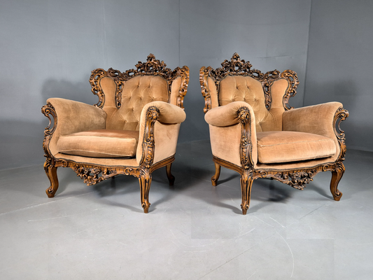 EB7112 2 Vintage French Style Rococo Chairs  Yellow Green 1970s Retro Repo VCAR