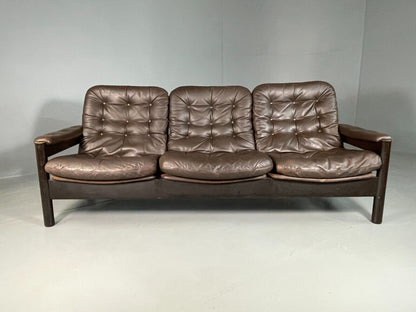 EB6948 Vintage Danish 3 Seat Sofa Brown Leather and Suede Retro MCM M3SS