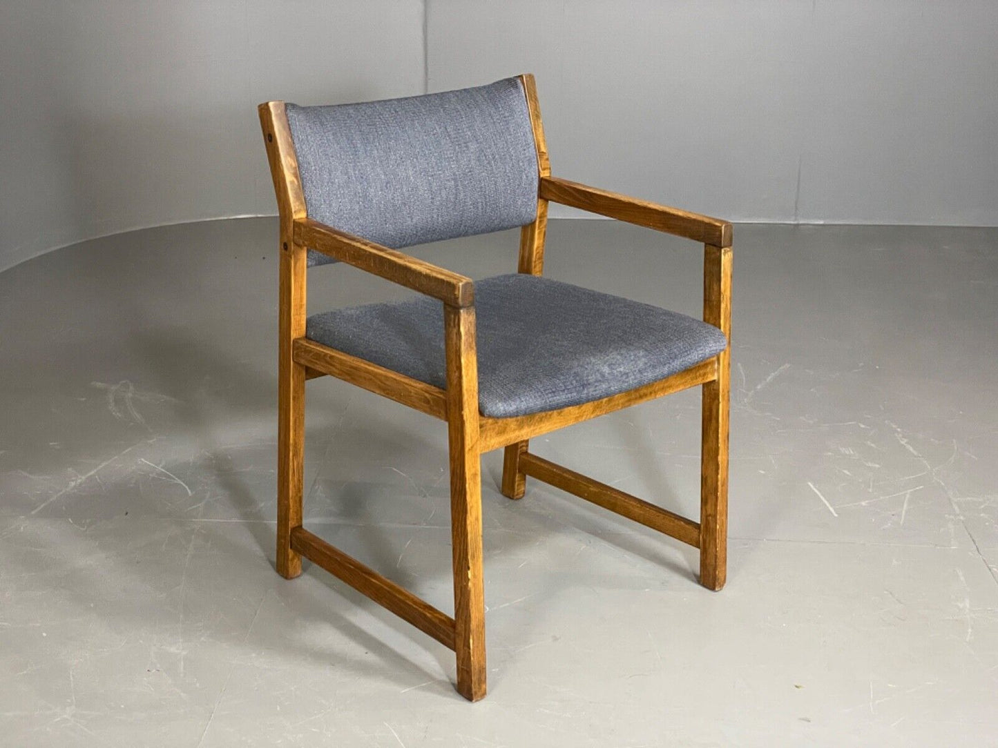 EB6148 Vintage Elbow Chair by Slagelse Oak Blue Cotton Danish Lounge MDIN