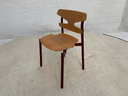 EB3636 Danish Beech & Burgundy Steel Childrens Stacking Chair Randers MSTA