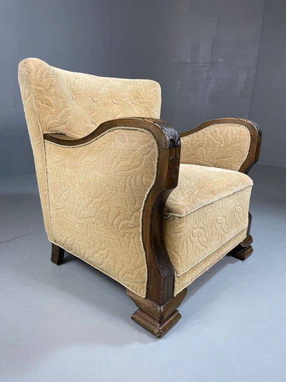 EB4557 Danish Mid Century Deco Style Oak & Cream Fabric Armchair, Retro VCAR