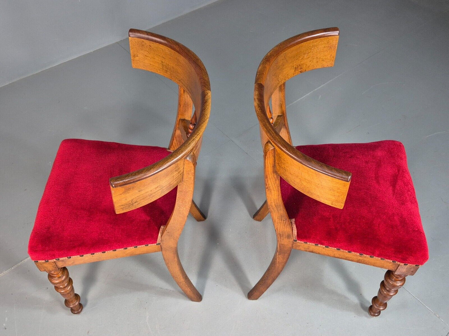 Pair Antique Danish Red Velvet And Mahogany Side Chairs Vintage EB8034 VCLO