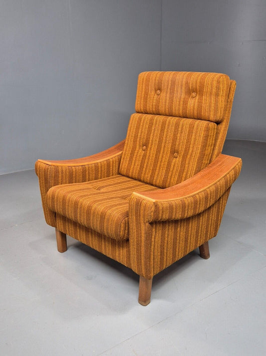 Vintage Danish Lounge Chair Orange Wool Teak arms 1970s Retro MCM EB8276 MNOR