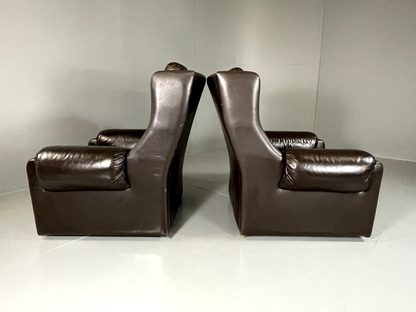 EB5688 2 Vintage Danish Style Wingback Leather Lounge Chairs, 1970s, Retro. VLEA