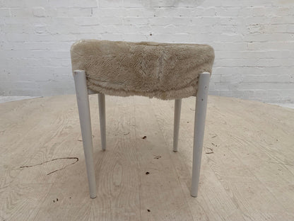 EB3887 Danish White Faux Fur Footstool with White Legs Retro Vintage MFOO