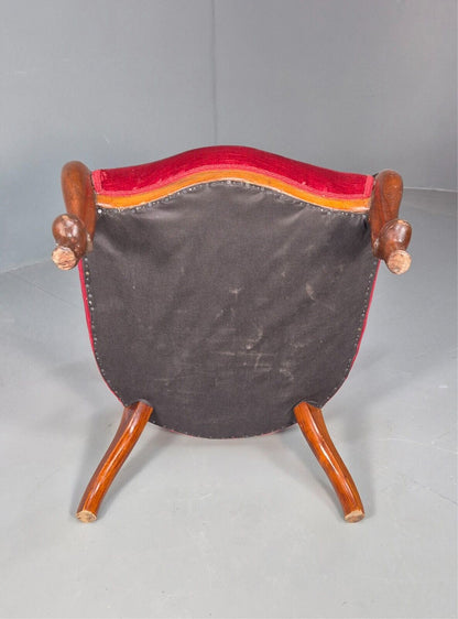 Vintage Fauteuil Chair Red Buttoned Velour Mahogany Antique 1900s  EB8440 VCAR