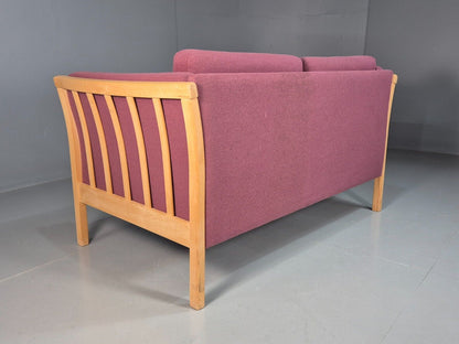 Vintage Danish 2 Seat Sofa Pink Wool Beech Frame Stouby Retro MCM EB7635 M2SS