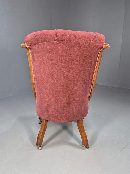 Vintage Nursing Chair Pink Cotton Fruitwood Frame 1800s Antique EB8454 VCLO