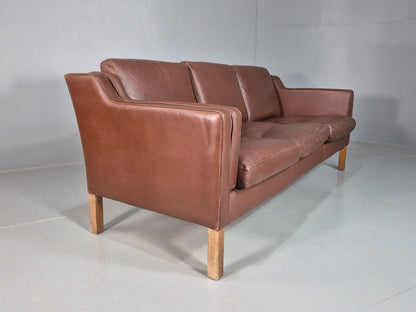 Vintage Danish 3 Seat Sofa Brown Leather Mogensen Style 1970s Retro EB7646 M3SS