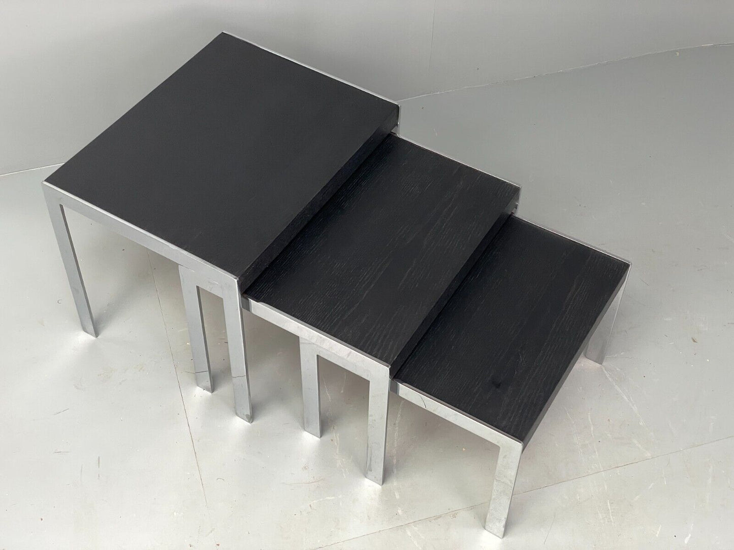 EB7135 Contemporary Nest Of Tables In Black Painted Ash and Chrome MWOO