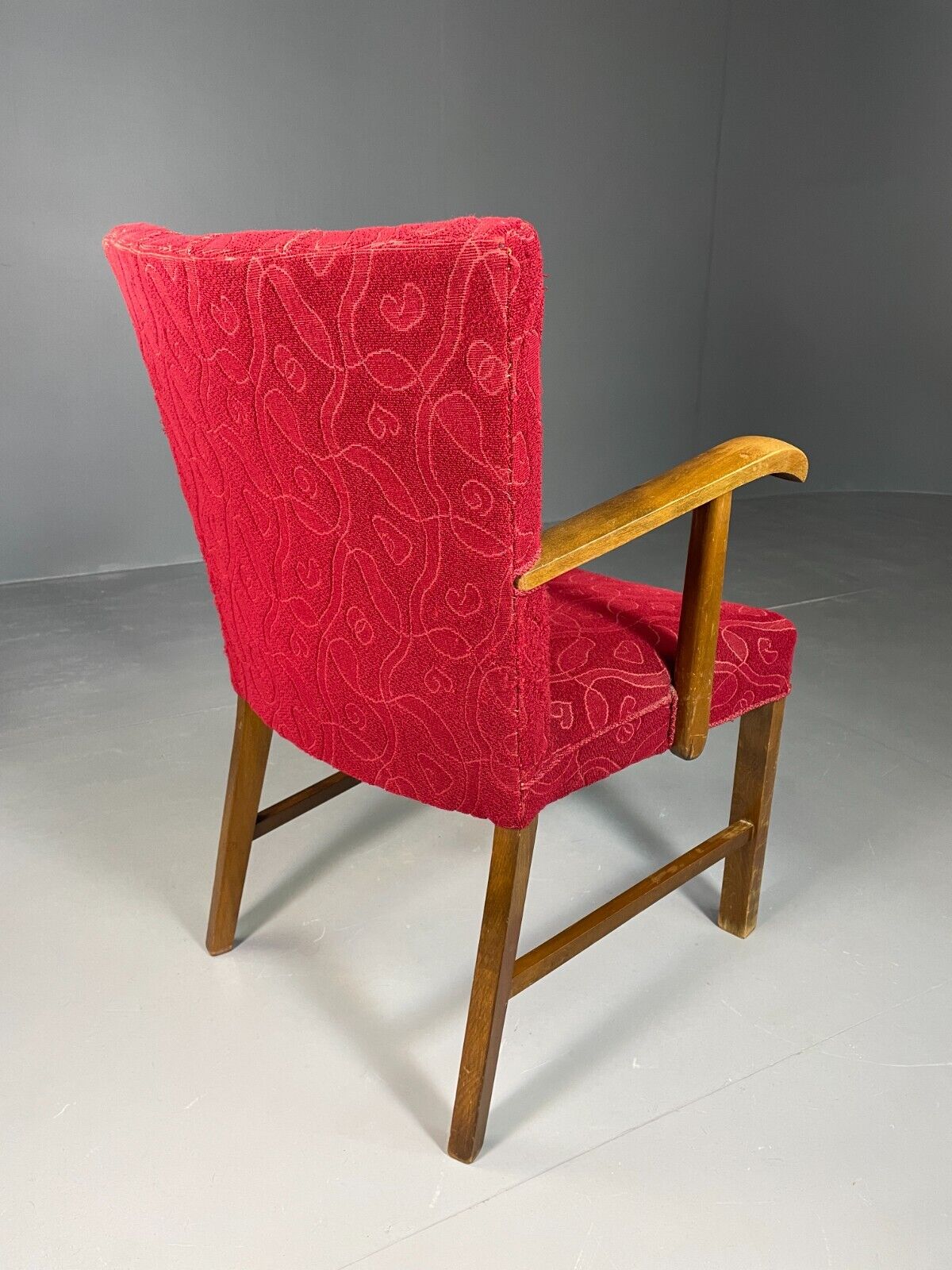 EB6589 Vintage Danish Desk Chair Red Moquette Beech Frame 1950s Retro VDIN