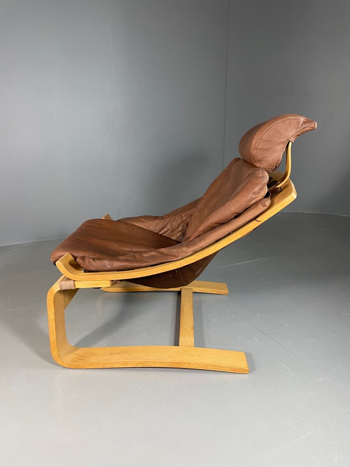 EB6911 Vintage Swedish Lounge Chair Tan Leather Krokken Fribytter Retro MCM MBEN