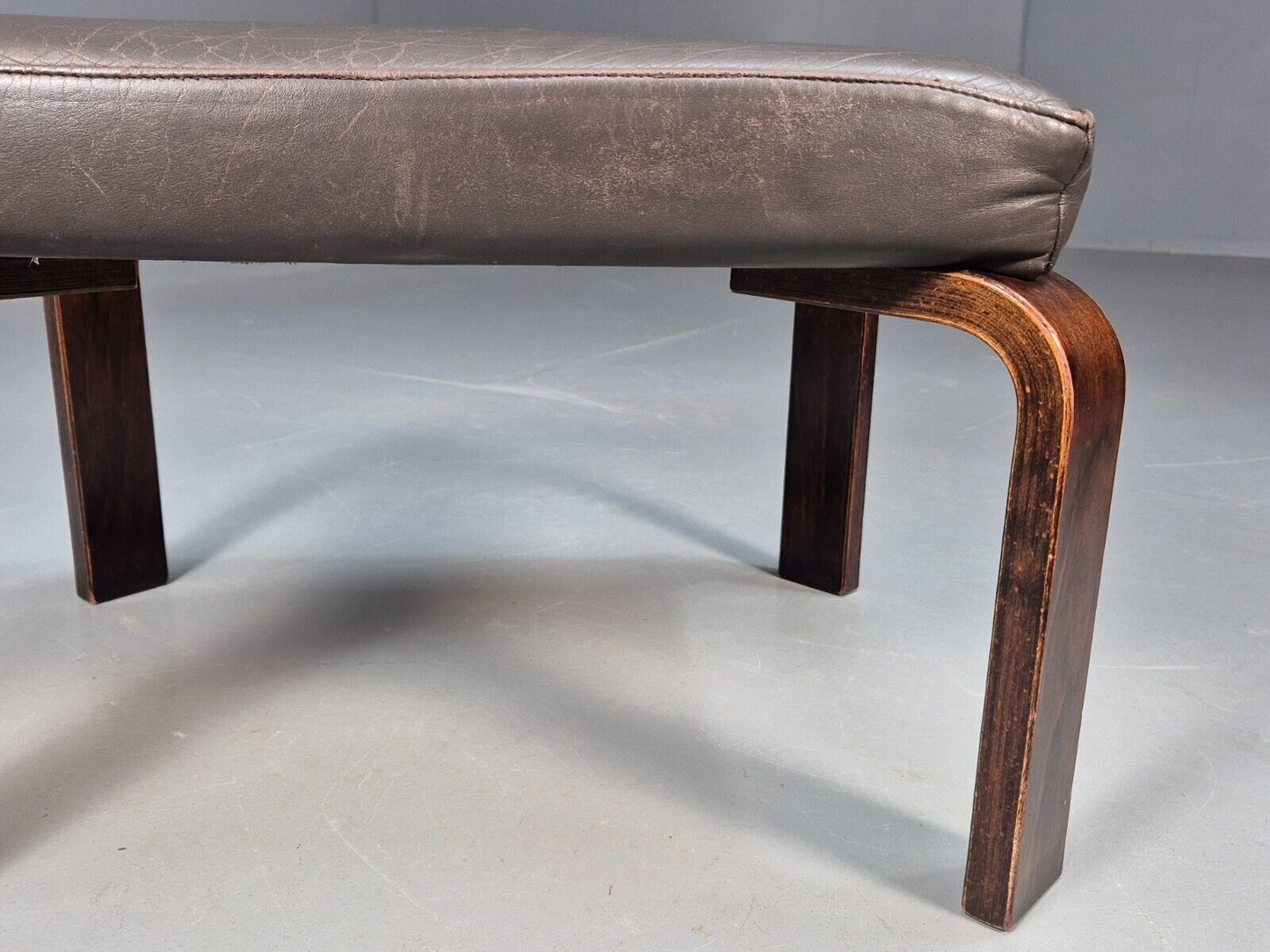 Vintage Danish Footstool Brown Leather Bentwood 1970s Retro MCMEB8461 MFOO