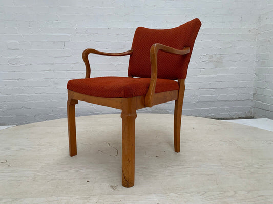 EB3103 Danish Beech Elbow Chair with Orange Fabric Upholstery Vintage MDIN