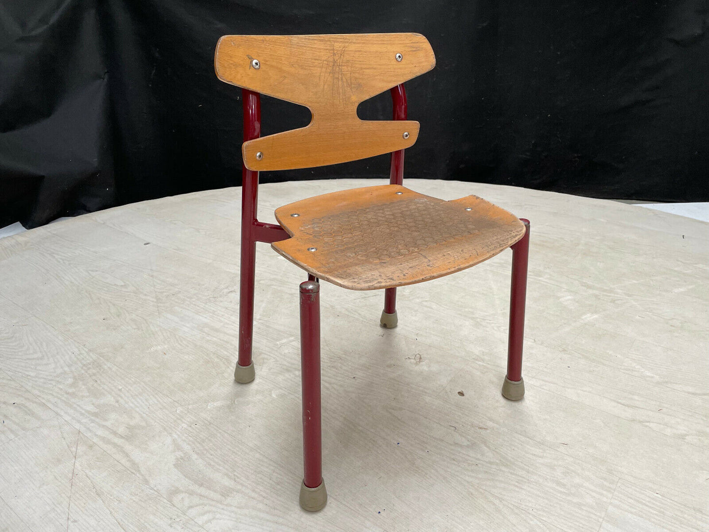 EB2845 Danish Randers Beech & Burgundy Steel Childrens Stacking Chair MSTA