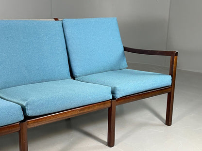 EB6724 Vintage Danish 3 Seat Sofa Blue Mahogany Ole Wanscher MCM Retro M3SS