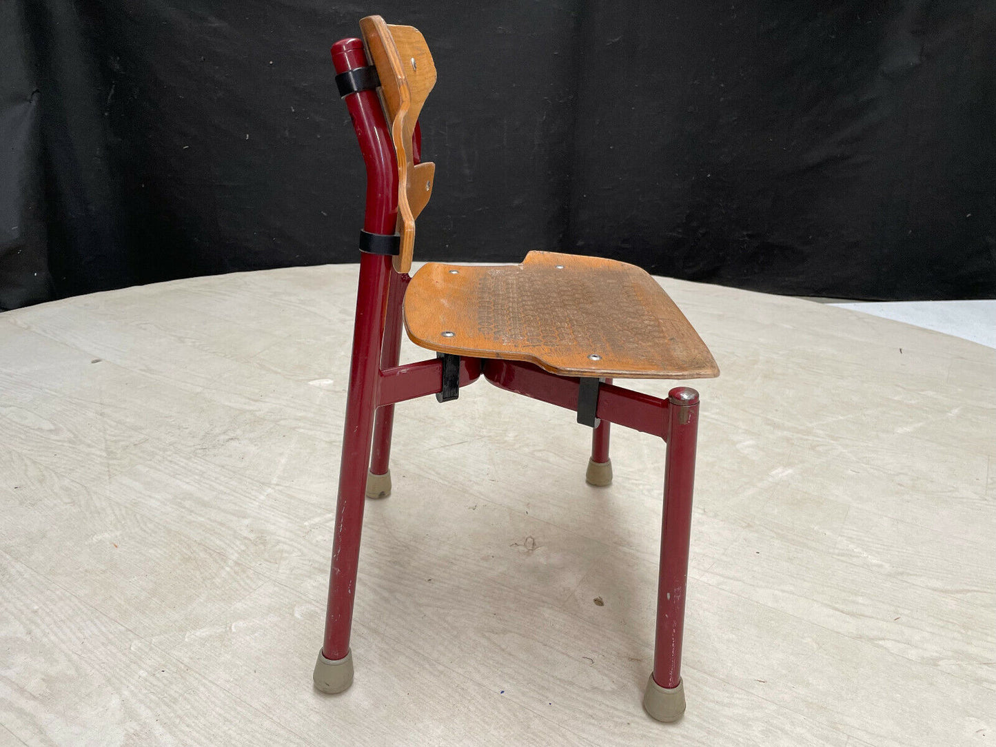 EB2845 Danish Randers Beech & Burgundy Steel Childrens Stacking Chair MSTA