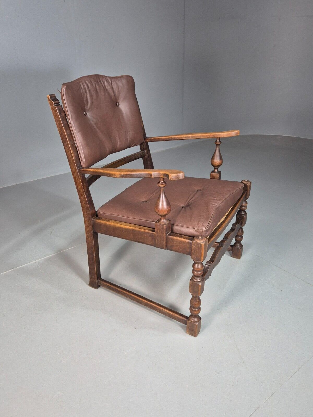 Vintage Danish Lounge Chair Brown leather Oak Frame Jacobean Style EB8089 VCAR