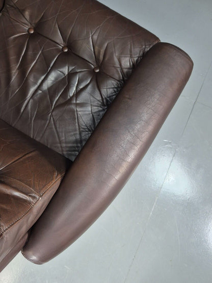 Vintage Danish Swivel Chair Brown Leather 1970s Retro MCM EB7780 MSWI