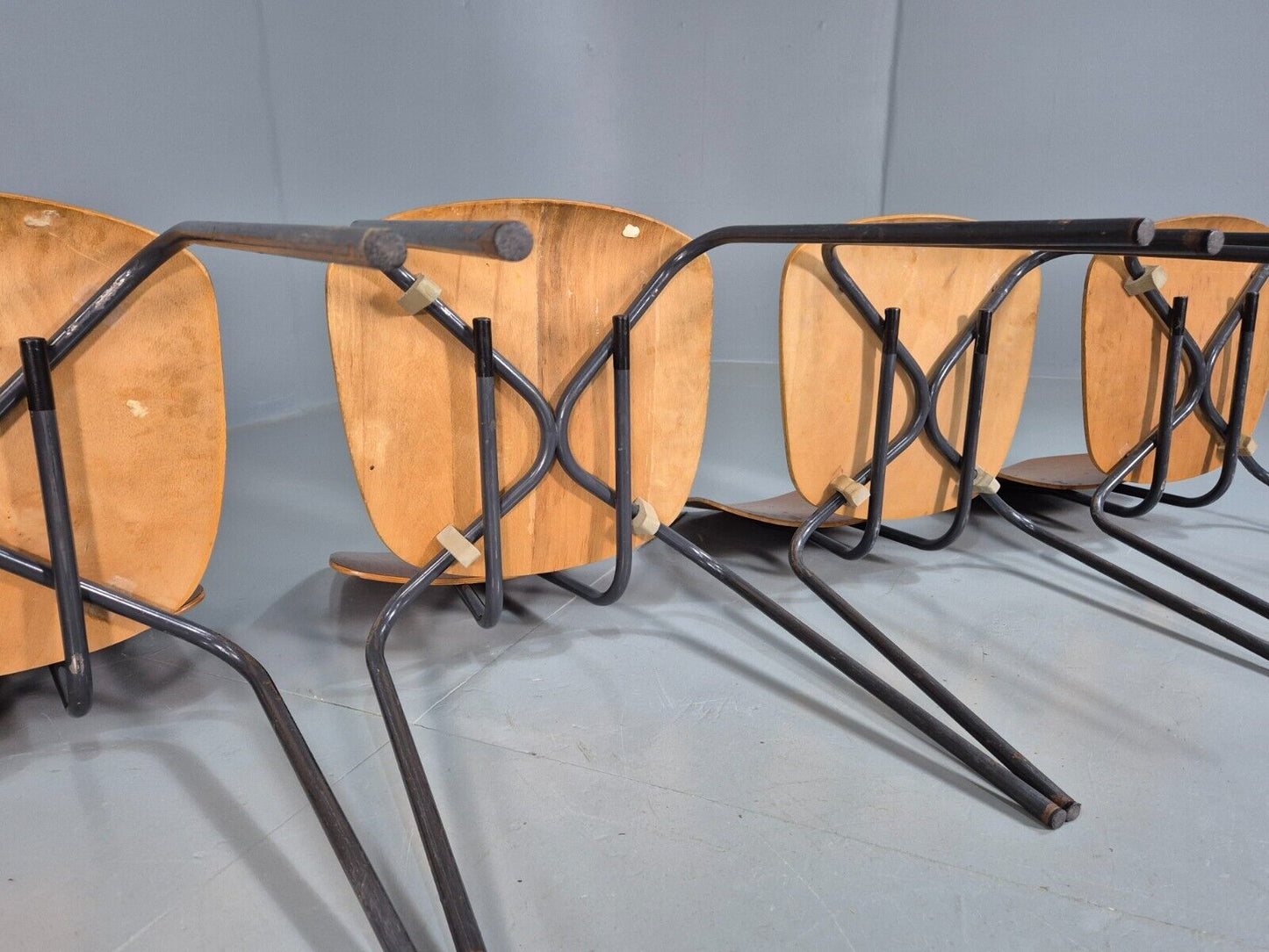 6 Vintage Danish Stacking Chairs Teak Plywood Steel Frame 1960 Retro EB8372 MSTA