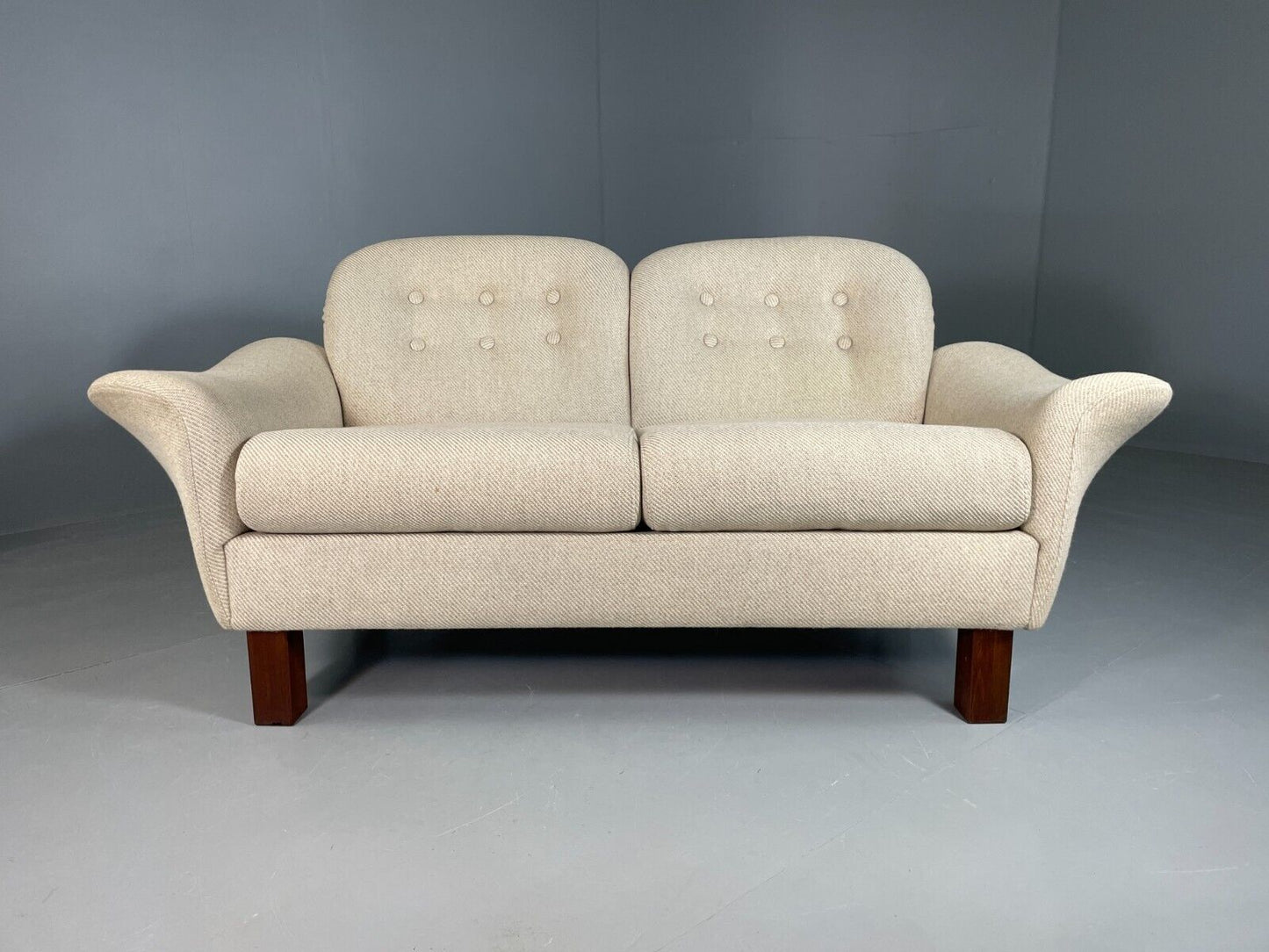 EB6778 Vintage Danish 2 Seat Sofa Cream Wool 1980s Retro MCM M2SS