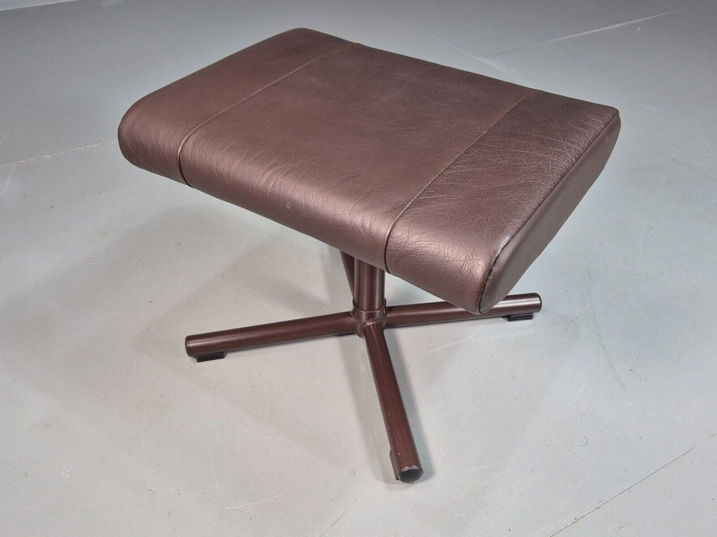 Vintage Danish Footstool Brown Leather Steel Frame 1980s Retro EB7885 MFOO