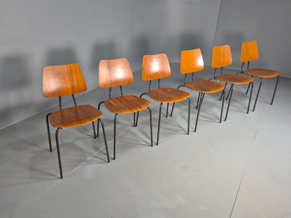 6 Vintage Danish Stacking Chairs Teak Plywood Steel Frame 1960 Retro EB8375 MSTA