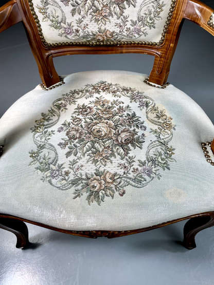 EB5580 Vintage Danish Louis Style Fauteuil Chair, Embroidered Upholstery, VCLO