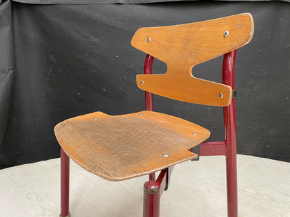 EB2845 Danish Randers Beech & Burgundy Steel Childrens Stacking Chair MSTA