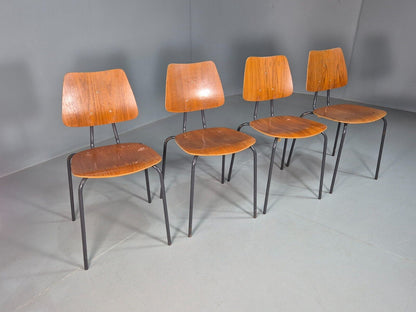 4 Vintage Danish Stacking Chairs Teak Plywood Steel Frame 1960 Retro EB8367 MSTA