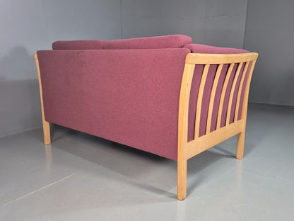 Vintage Danish 2 Seat Sofa Pink Wool Beech Frame Stouby Retro MCM EB7635 M2SS