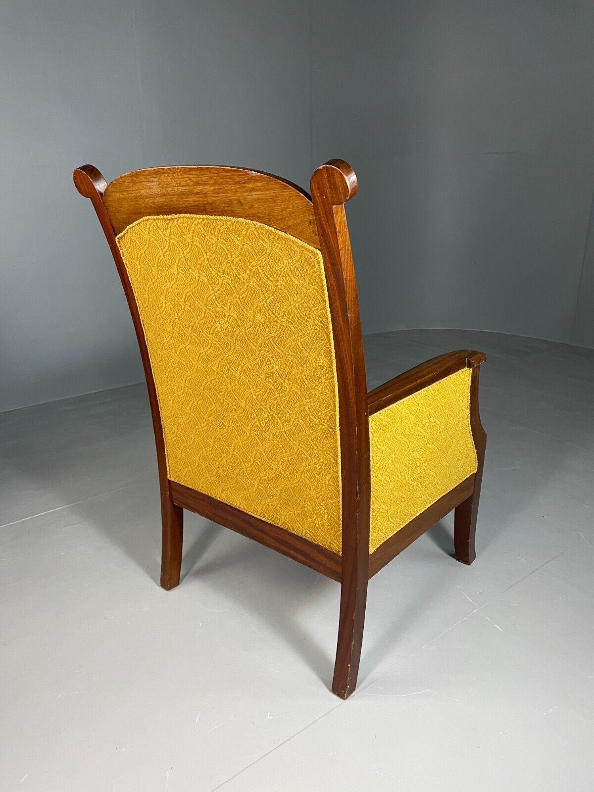 EB6584 Vintage Danish Lounge Chair Yellow Moquette Mahogany Antique Throne VCLO