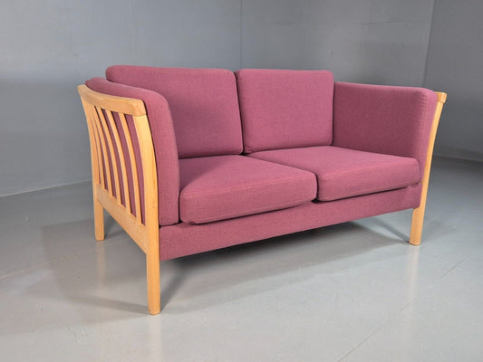 Vintage Danish 2 Seat Sofa Pink Wool Beech Frame Stouby Retro MCM EB7635 M2SS