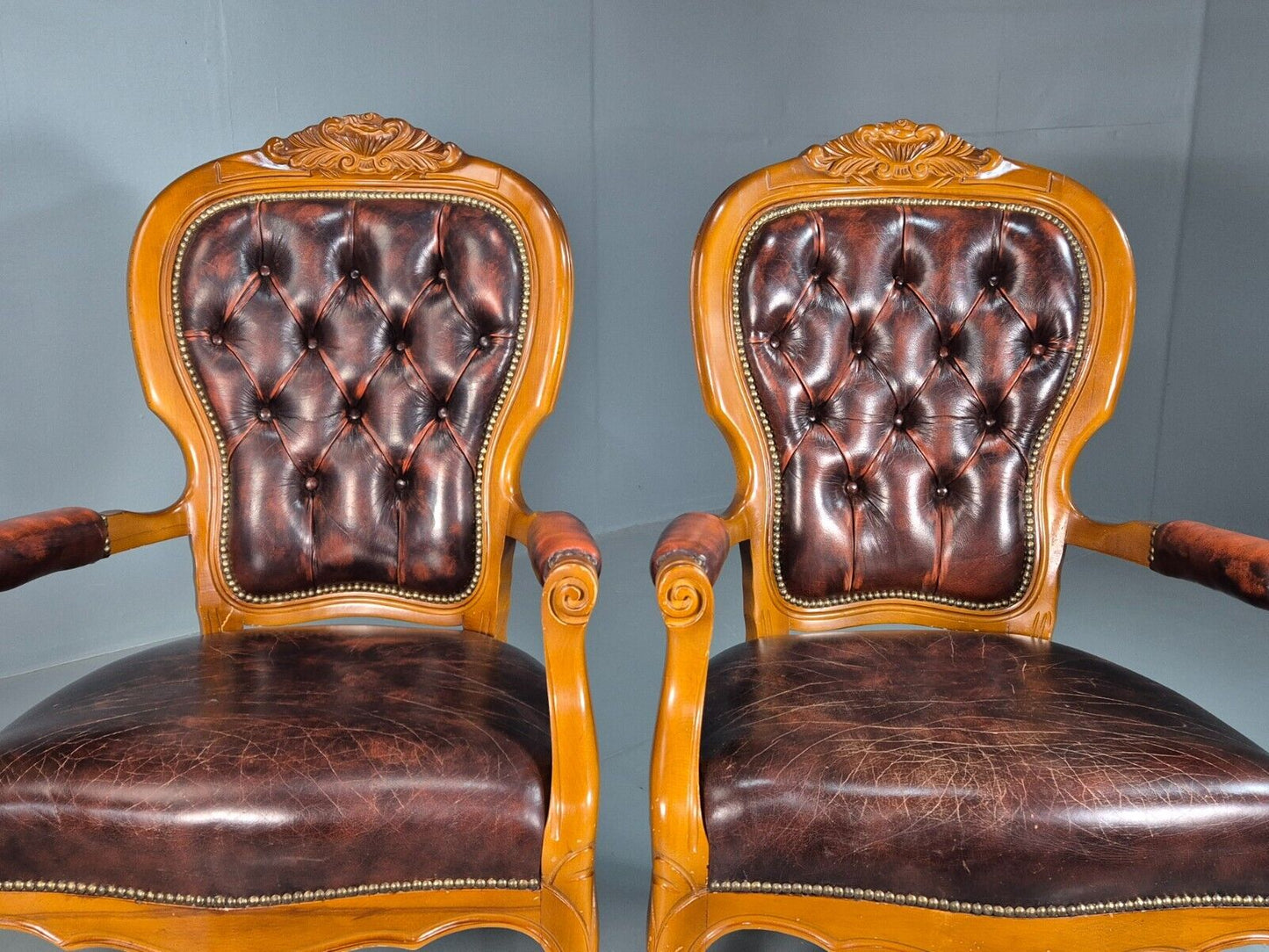 2 Vintage Lounge Chairs Leather Upholstery French Style 1970s EB8191 VCAR