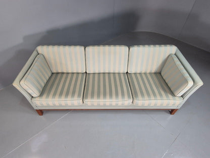 Vintage Danish 3 Seat Sofa Green Striped Wool Retro MCM EB7400 M3SS