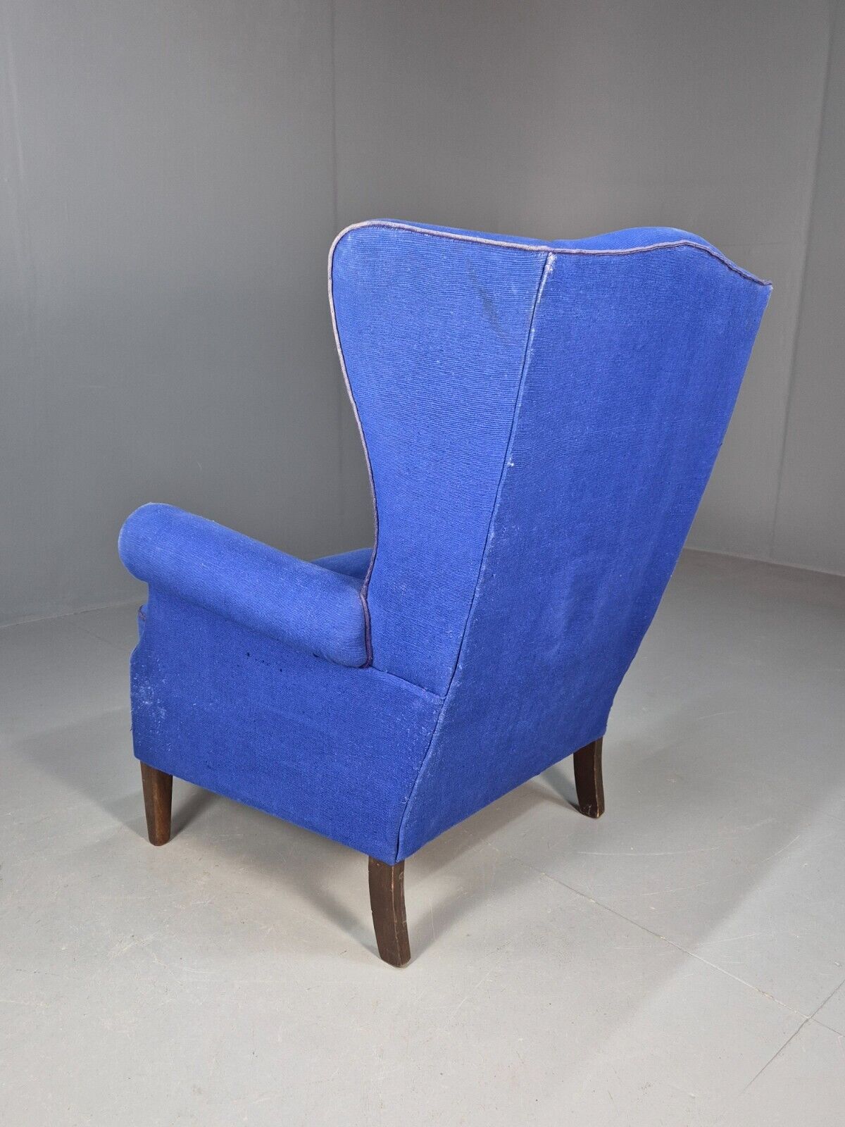 Vintage Danish Wingback Lounge Chair Blue Wool 1960s EB8468 VCLO